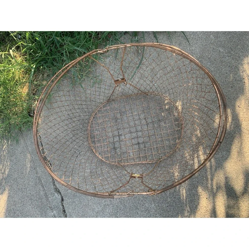 Large Collapsible Copper Wire Basket Egg Fruit Vegetables 18x13x8 in Vintage